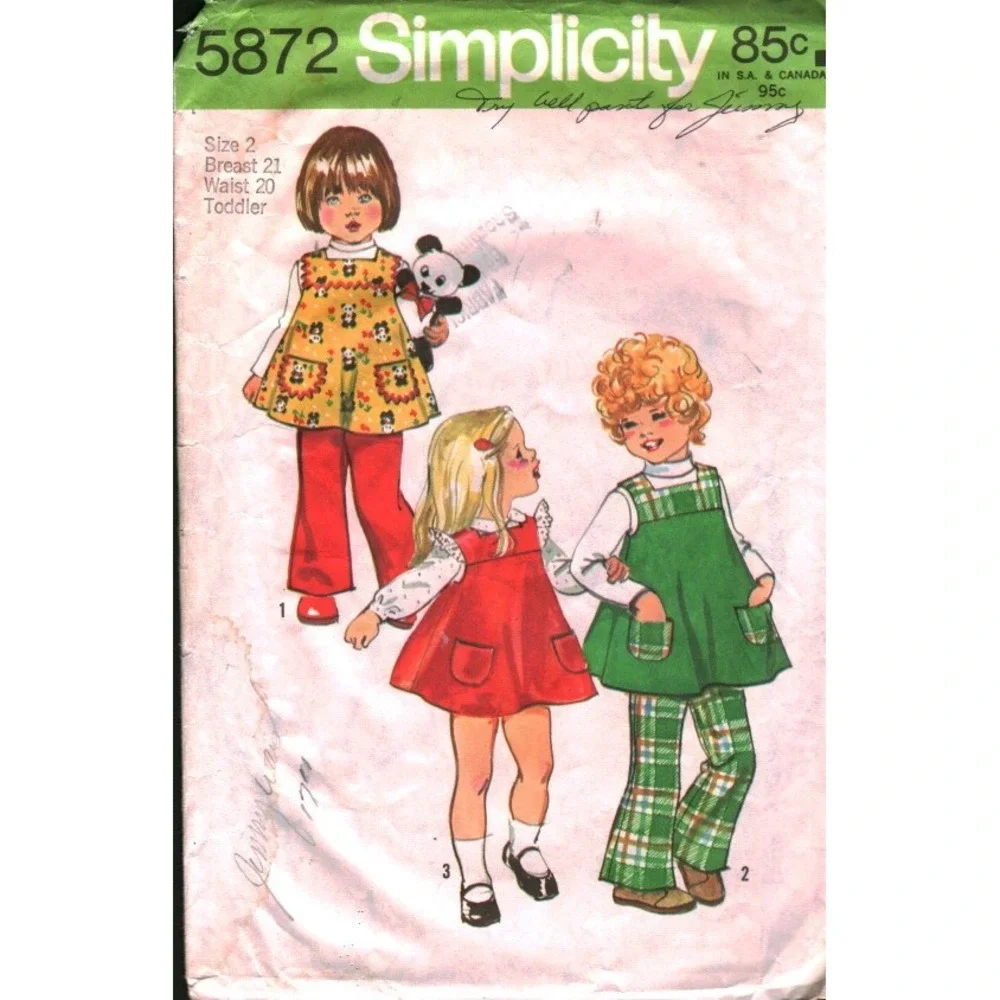 5872 Vintage 1973 Simplicity Toddler Jumper Bell Bottom Pant Sewing Pattern Sz 2